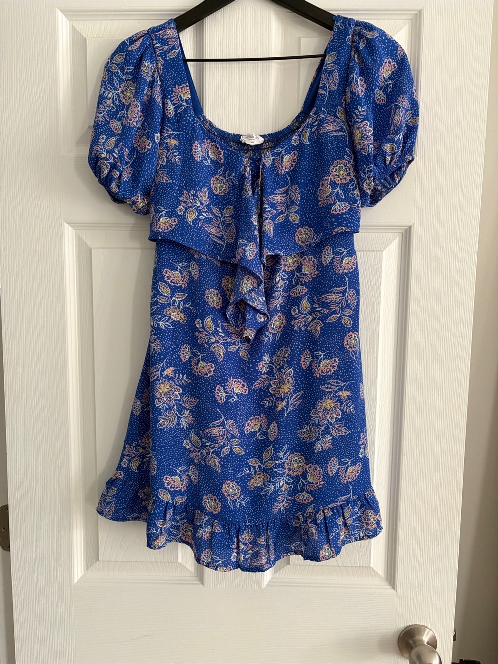 Sienna Sky Blue Floral Puff-Sleeve Casual Dress